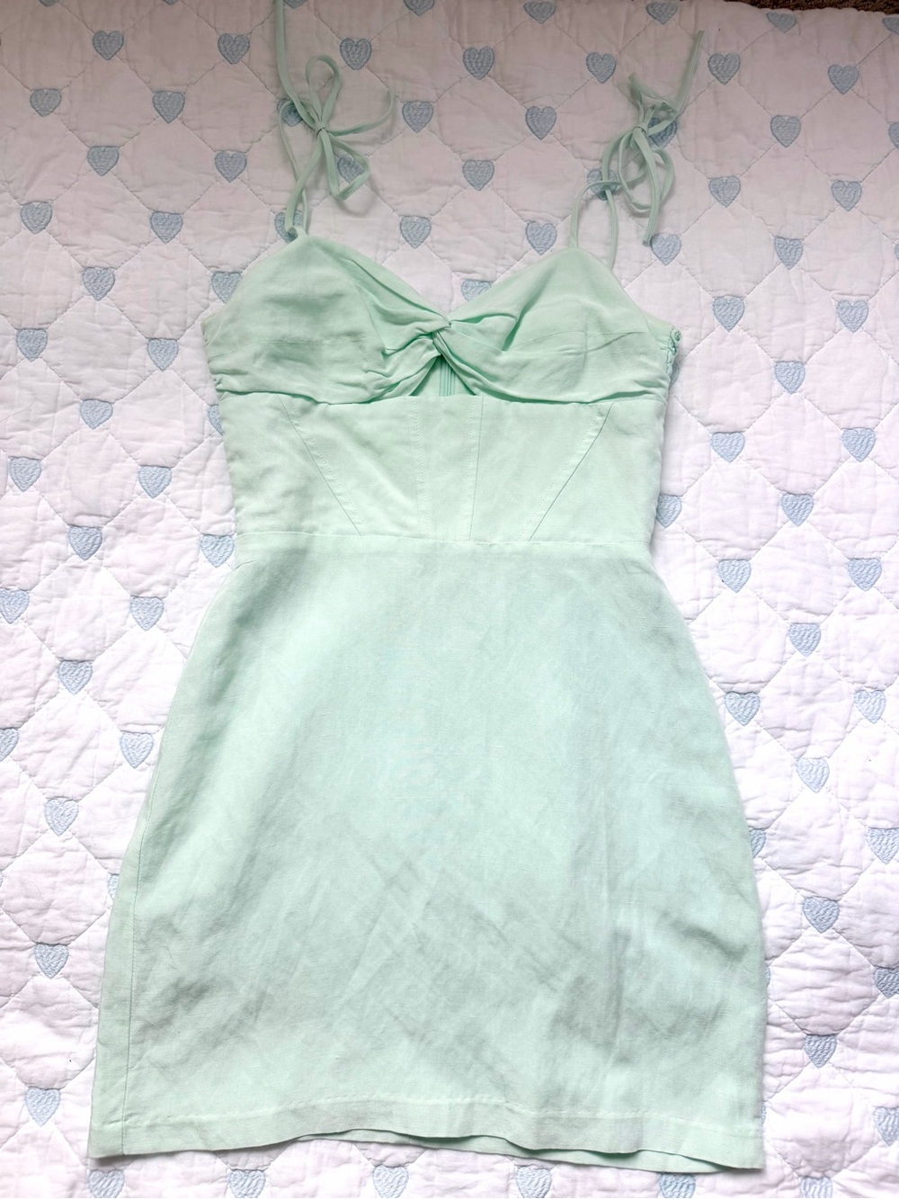 Amanda Uprichard Mint Green Tie-Shoulder Linen Mini Dress